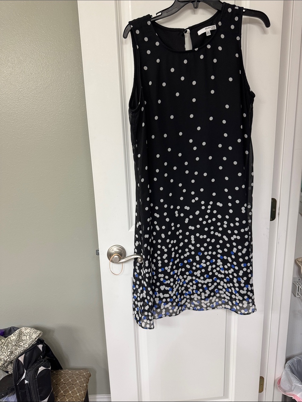 Studio One Black Mini Dress with White and Light Blue Dot Gradient